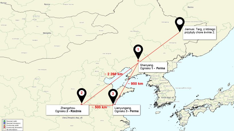 Location map&nbsp;of the ASF outbreaks&nbsp;in China

